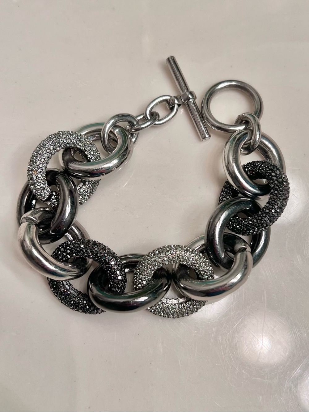 Chunky Pavé Crystal Link Bracelet in Silver and Black